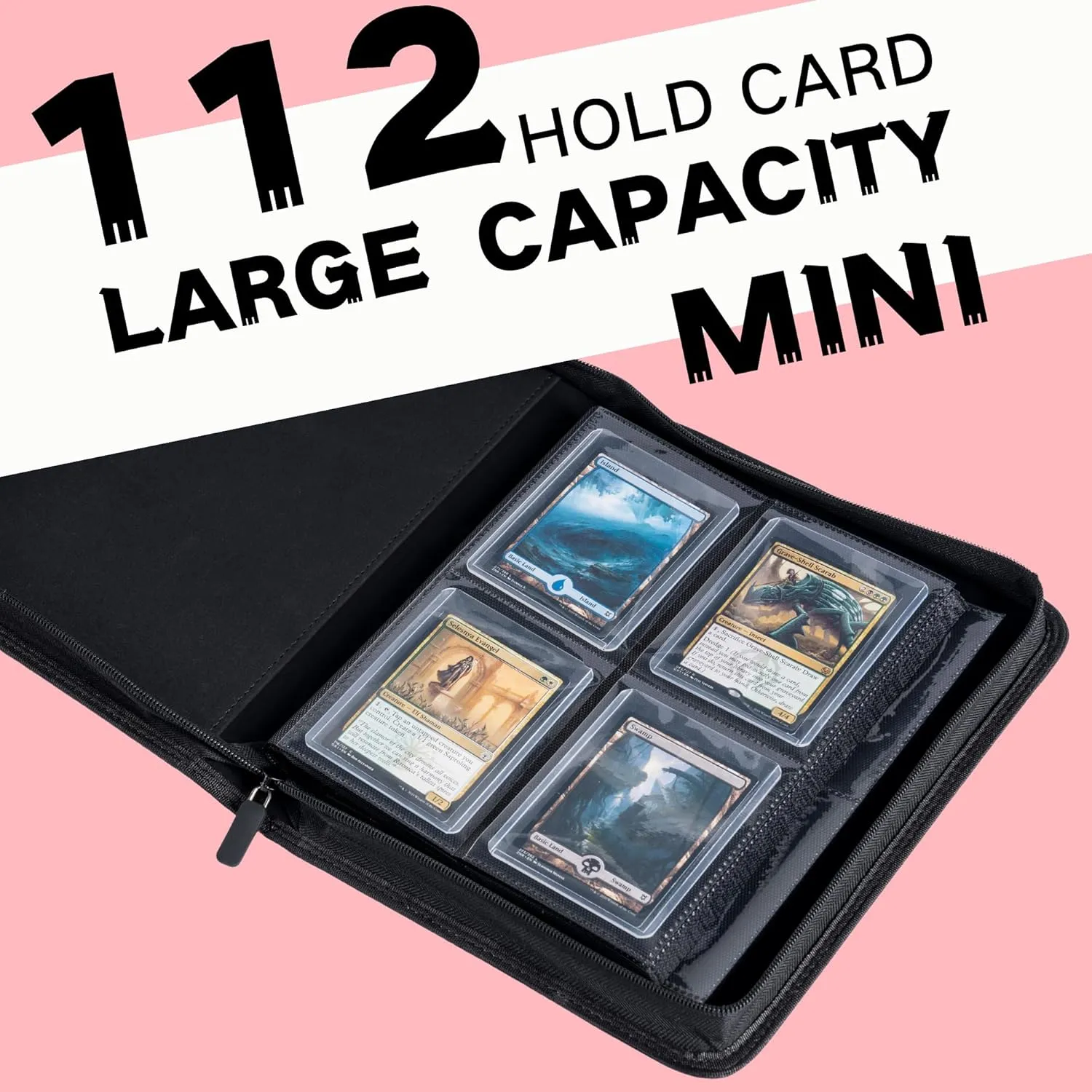 Toploader Binder, Holds 112  Toploaders, 4 Pocket Top Loader Card Storage Case, Double-Sided Pockets for trading card in 3 x 4'' ToploadersPink