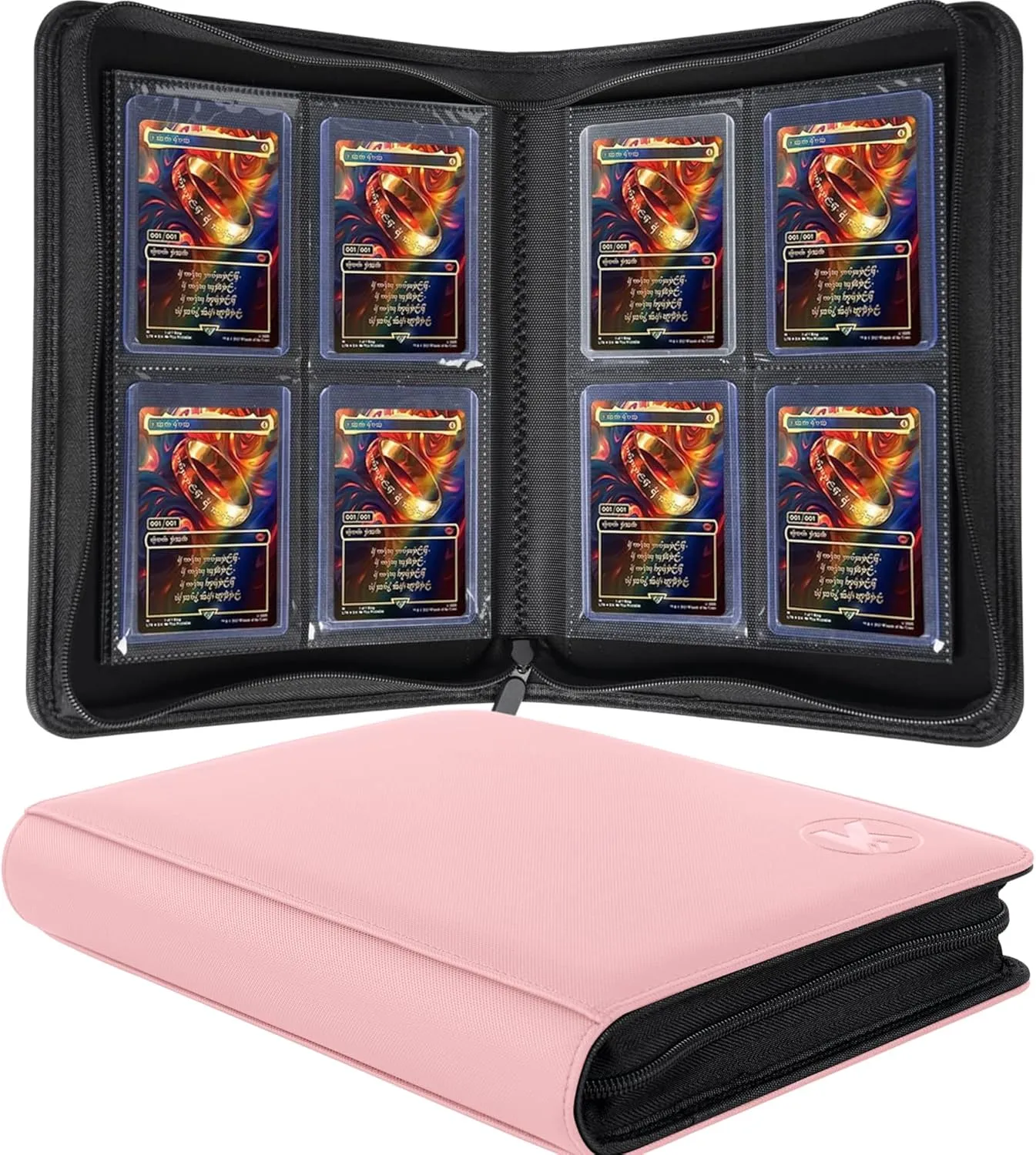 Toploader Binder, Holds 112  Toploaders, 4 Pocket Top Loader Card Storage Case, Double-Sided Pockets for trading card in 3 x 4'' ToploadersPink