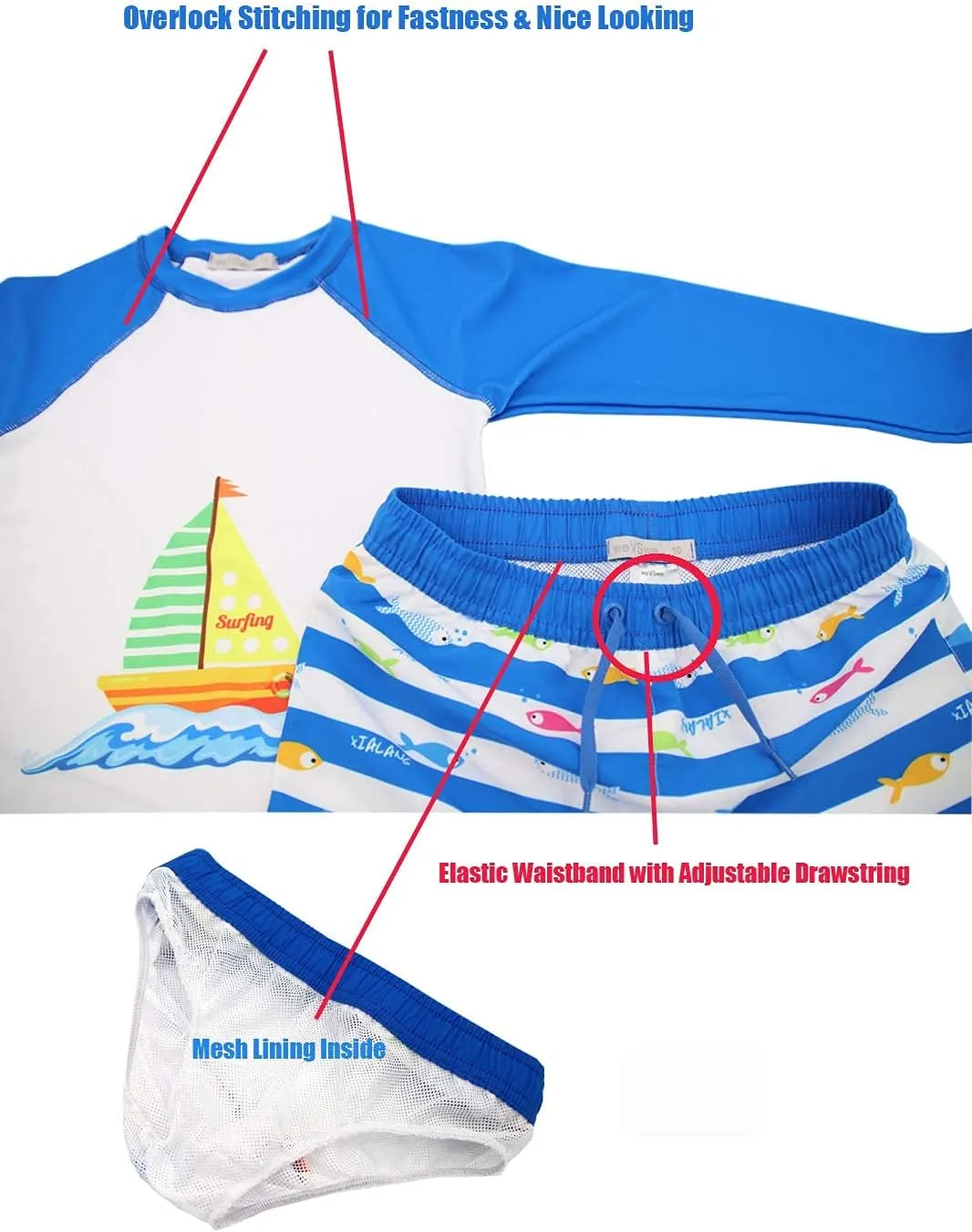 weVSwe Toddler Boys UPF 50  2PC Rash Guard Set Swim Trunks Long Sleeve Swimsuits