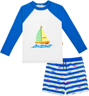 weVSwe Toddler Boys UPF 50  2PC Rash Guard Set Swim Trunks Long Sleeve Swimsuits