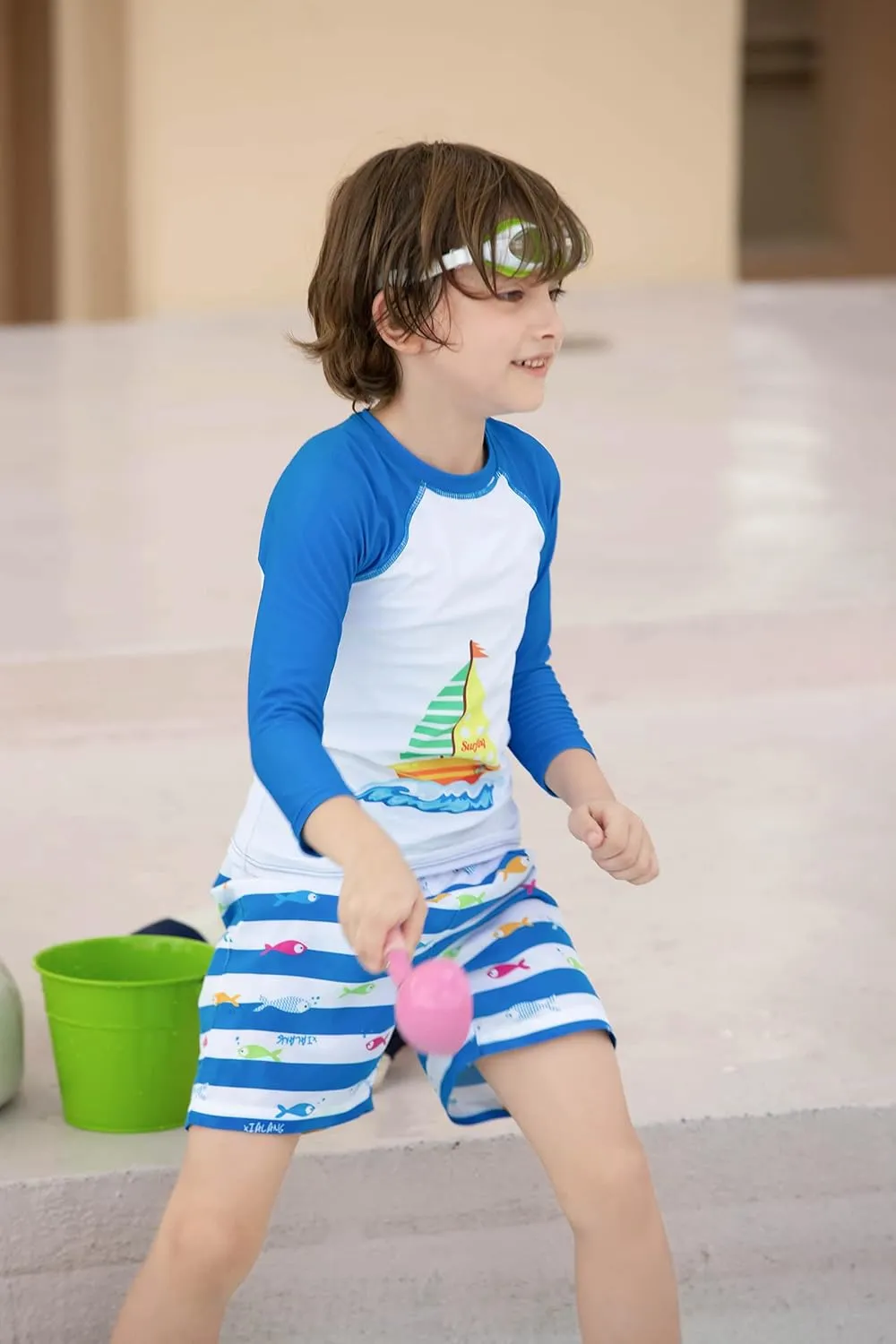 weVSwe Toddler Boys UPF 50  2PC Rash Guard Set Swim Trunks Long Sleeve Swimsuits