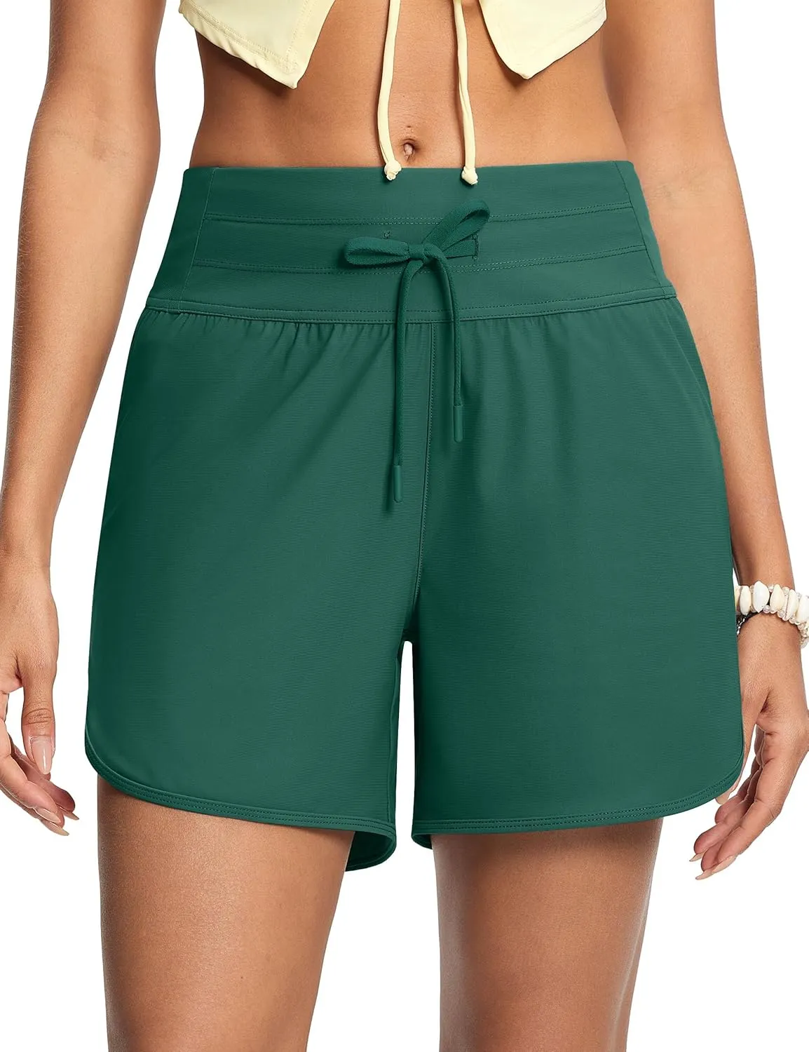 Women's 5" High Waisted Tummy Control Swim Board Shorts Quick Dry Swimming Shorts for Women with Liner Pockets