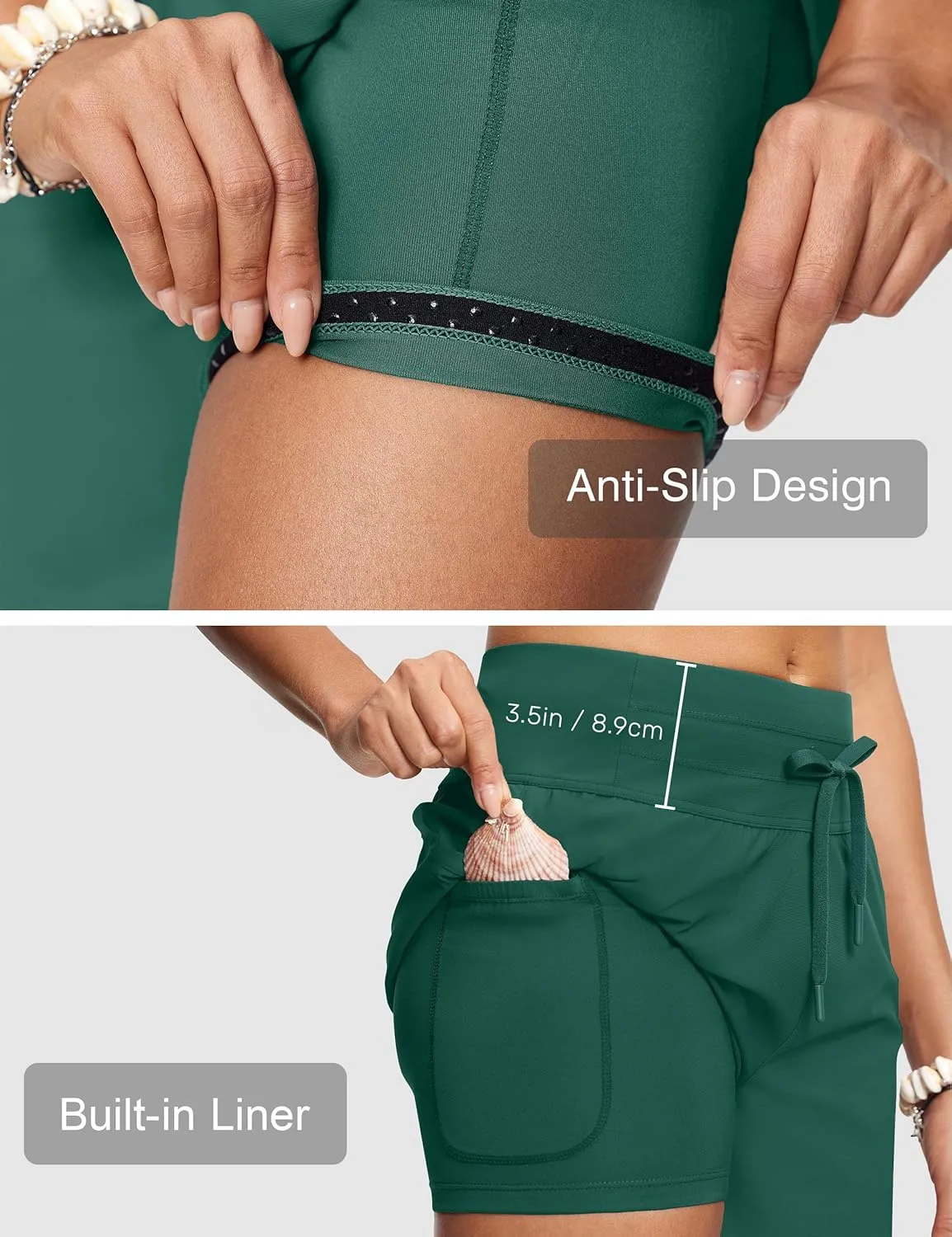 Women's 5" High Waisted Tummy Control Swim Board Shorts Quick Dry Swimming Shorts for Women with Liner Pockets