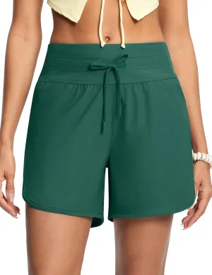 Women's 5" High Waisted Tummy Control Swim Board Shorts Quick Dry Swimming Shorts for Women with Liner Pockets