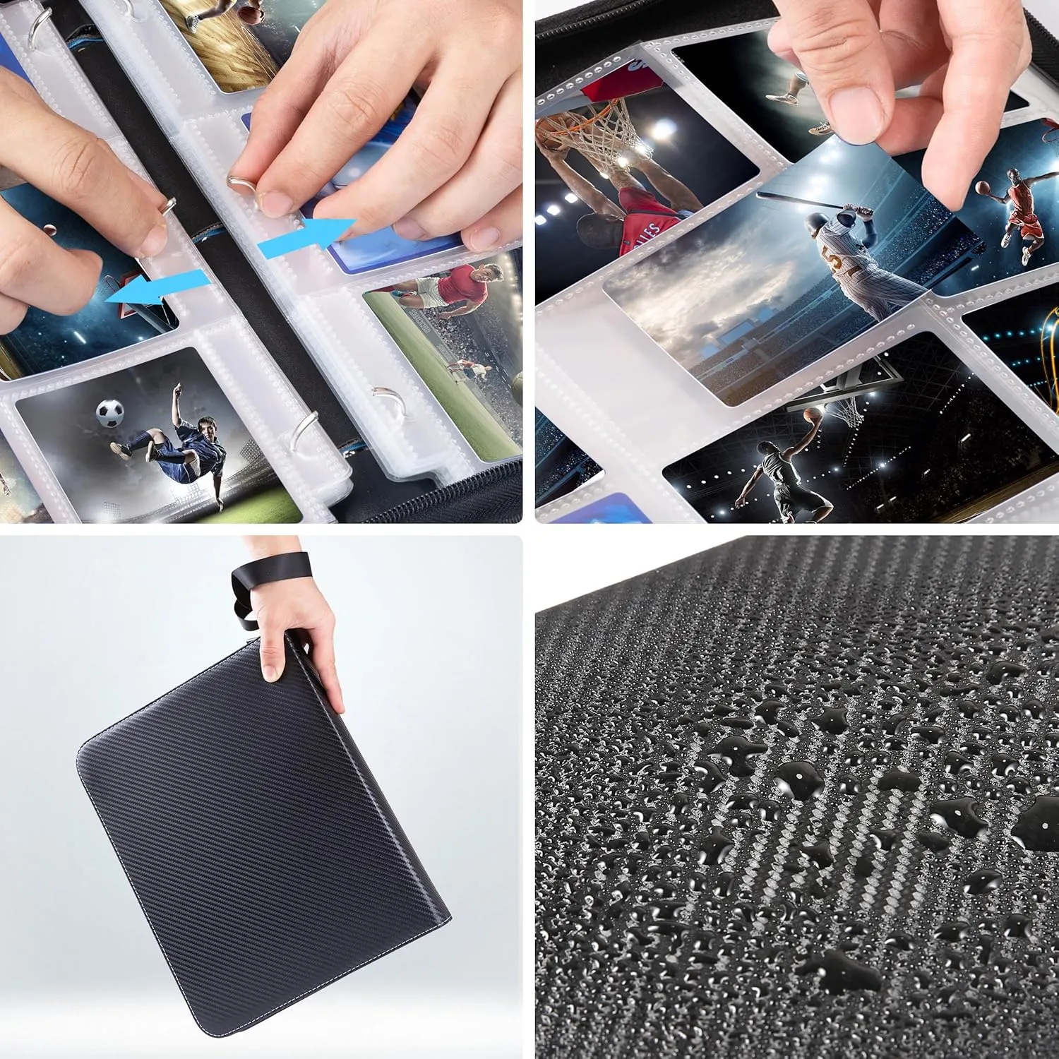 WOT I Trading Card Binder, 900 Pockets Sleeves with Zipper, Double Sided Pockets Card Holder Carry Case for Baseball Card, Football Card