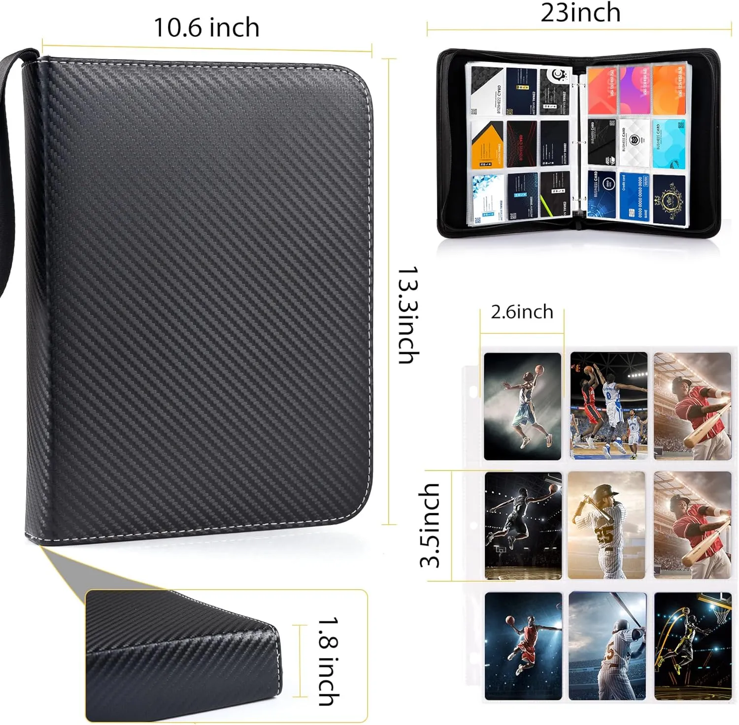 WOT I Trading Card Binder, 900 Pockets Sleeves with Zipper, Double Sided Pockets Card Holder Carry Case for Baseball Card, Football Card