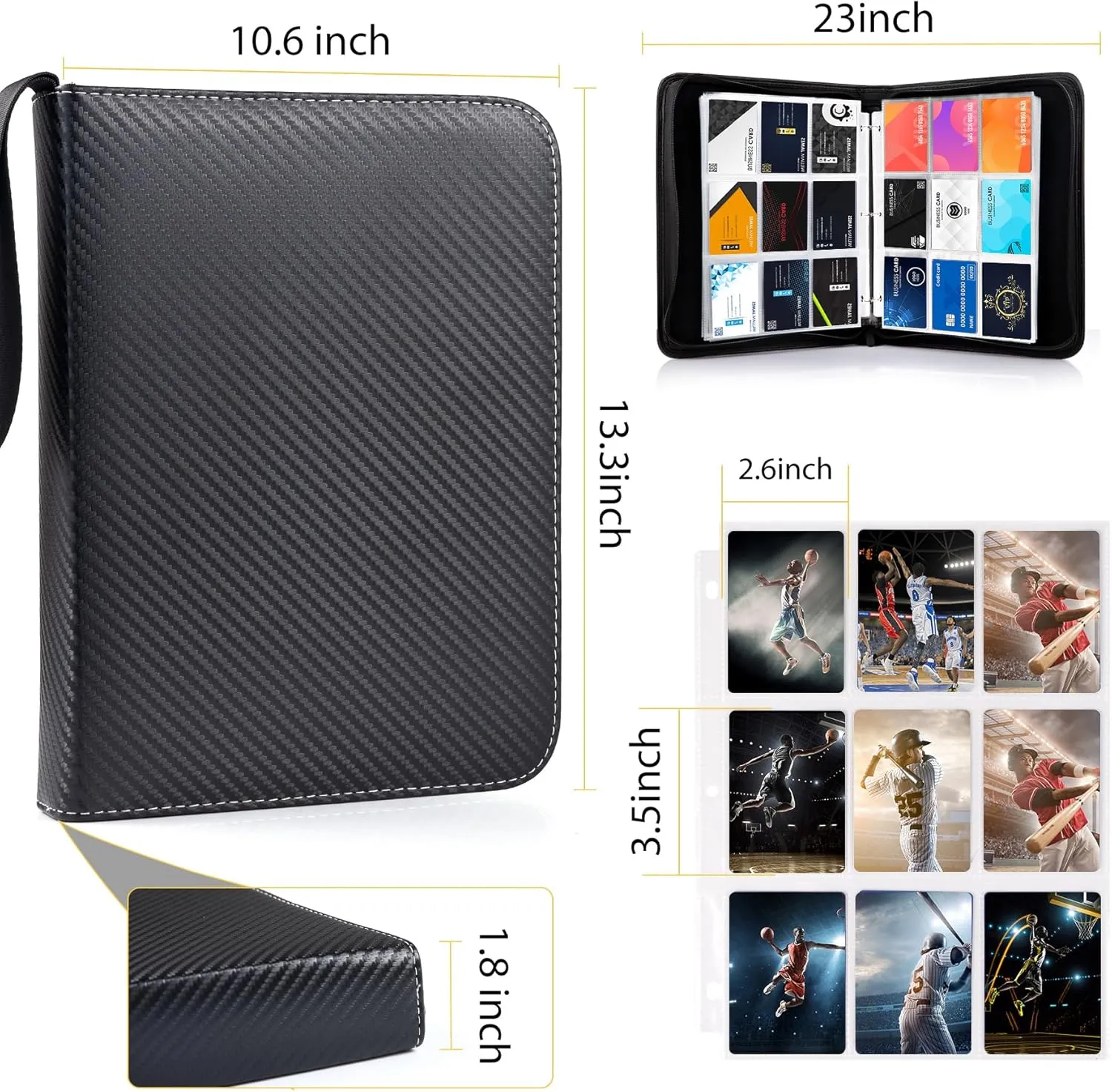 WOT I Trading Card Binder, 900 Pockets Sleeves with Zipper, Double Sided Pockets Card Holder Carry Case for Baseball Card, Football Card